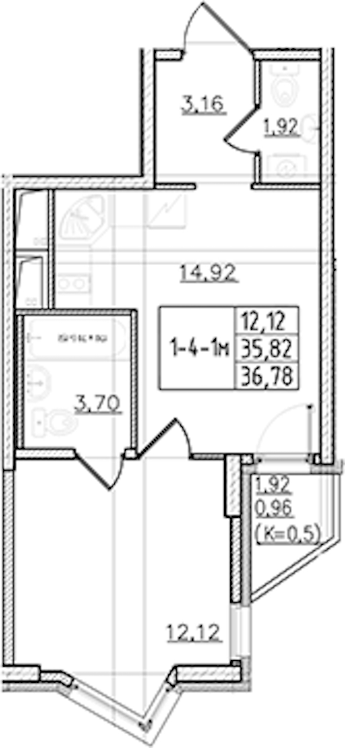 1-комнатная квартира 36.78 м², 14/19 эт., ЖК «Мурино Клаб»